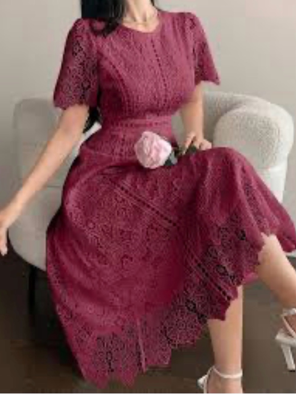 Isaac Mizrahi Wine Lace Midi Dress